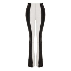 LOL Odette 100% Calf Leather Pants Womens 36 Small White & Black Flare NWOT